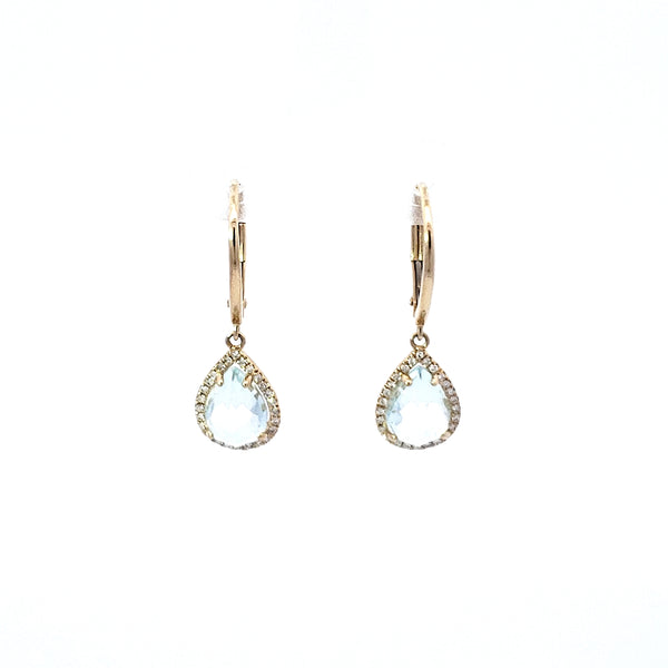 14K Yellow Gold Diamond and Aquamarine Earrings