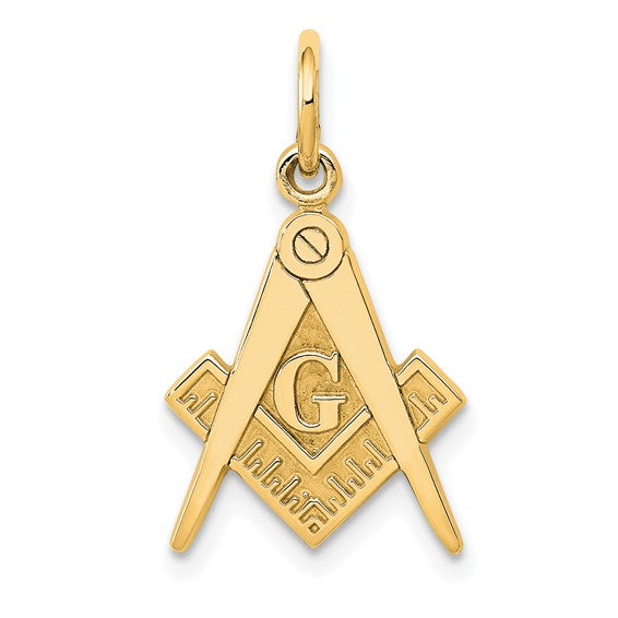 14K Yellow Gold Polished and Textured Masonic Symbol Charm - 20mm x 11mm