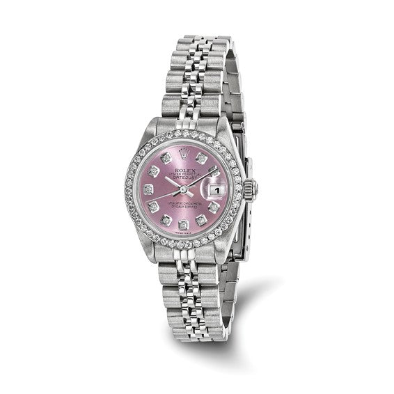 Pre-owned Rolex by  Swiss Crown™ USA Pre-owned Independently Certified Rolex Steel 26mm Jubilee Datejust Pink Diamond Dial and Bezel Watch