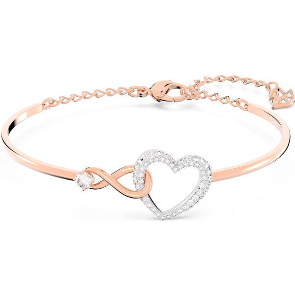 Swarovski Infinity bangle, Infinity and heart, White, Mixed metal finish - 5518869
