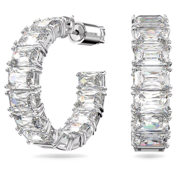Swarovski Millenia/Matrix hoop earrings, Octagon cut, White, Rhodium plated - 5612673/5689681 (SS)