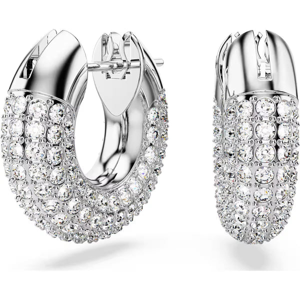 Swarovski Dextera hoop earrings, Small, White, Rhodium plated - 5618306