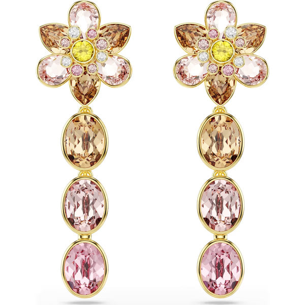 Idyllia drop earrings, Mixed cuts, Flower, Multicolored, Gold-tone plated 5732381
