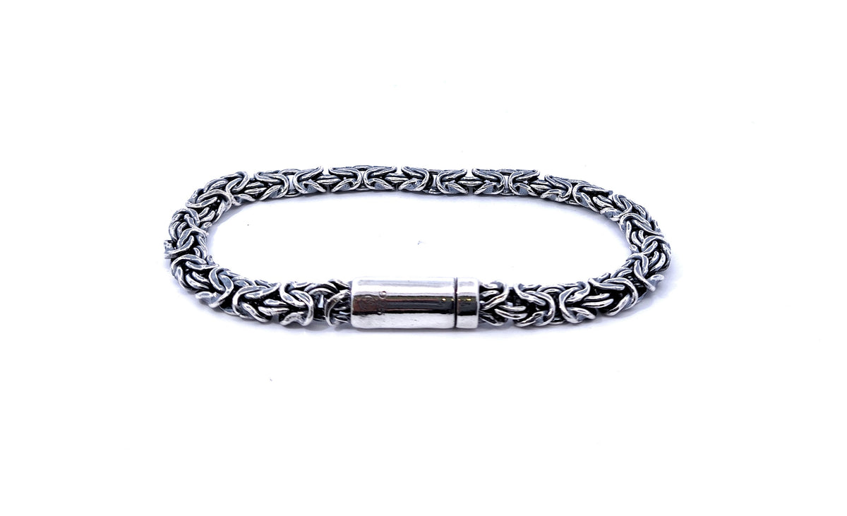 925 Sterling Silver Byzantine Bracelet with Bar Lock Clasp - 8.5 Inches