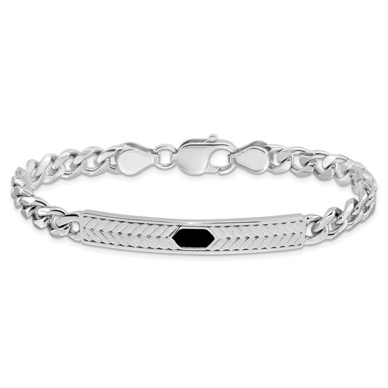 925 Sterling Silver Rhodium Plated Black Enamel Polished Finish Bracelet - 8 inches