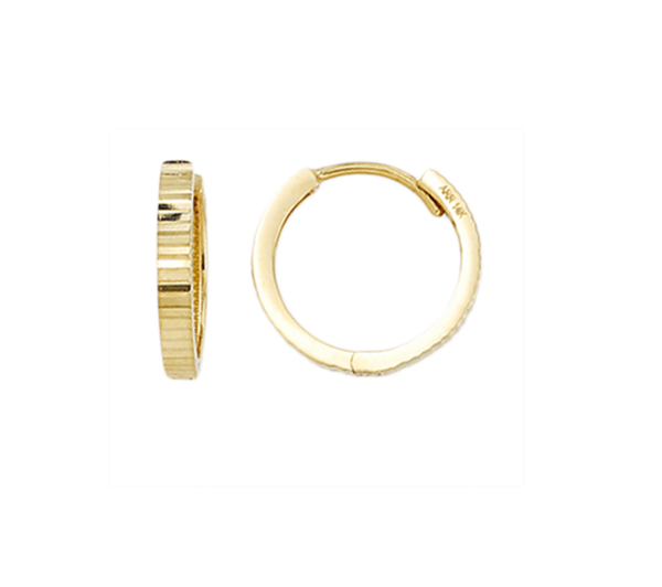 10K Yellow Gold Diamond -Cut Huggie Earrings