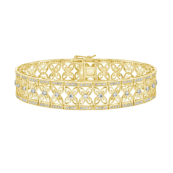 14K Yellow Gold Diamond Bracelet with floral pattern