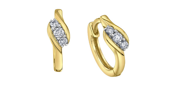 10K Yellow Gold 0.07cttw Diamond Hoop Earrings