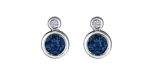 10K White Gold Sapphire  and 0.01cttw Diamond Earrings