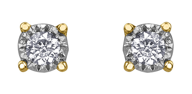 10K Yellow and White Gold 0.03cttw Diamond Stud Earrings