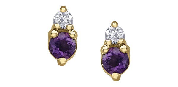 10K Yellow Gold Amethyst and Diamond Earrings