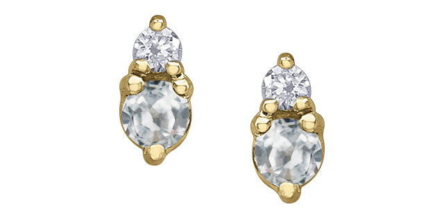 10K Yellow Gold White Topaz and Diamond Earrings