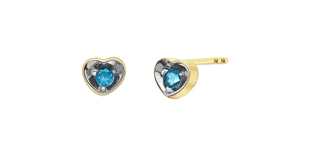 10K Yellow Gold Blue Topaz Heart Stud Earrings