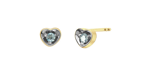10K Yellow Gold Aquamarine Heart Stud Earrings