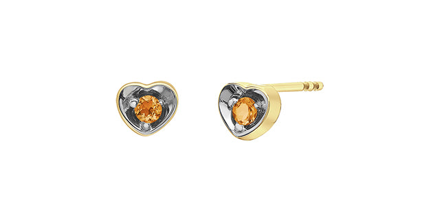 10K Yellow Gold Citrine Heart Stud Earrings