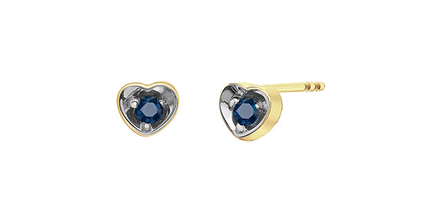 10K Yellow Gold Sapphire Heart Stud Earrings