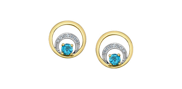 10K Yellow Gold Blue Topaz and Diamond Earring - yellow gold