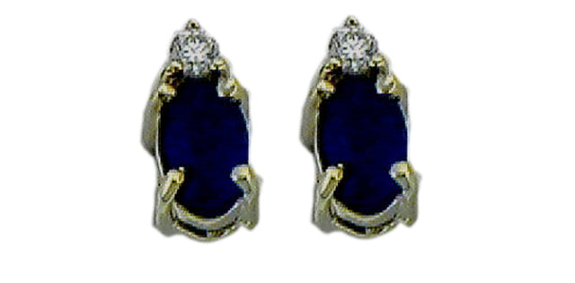 10K Yellow Gold Sapphire &amp; Diamond Stud Earrings