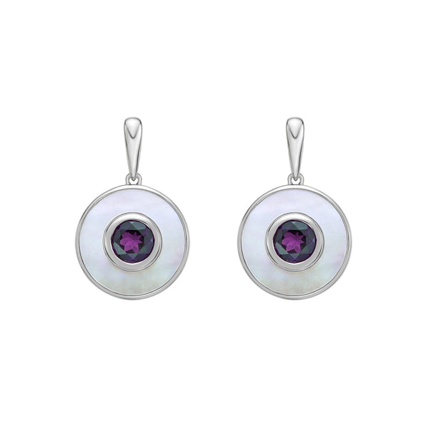 10K White Gold Created Alexandrite and Mother of Pearl Earrings
