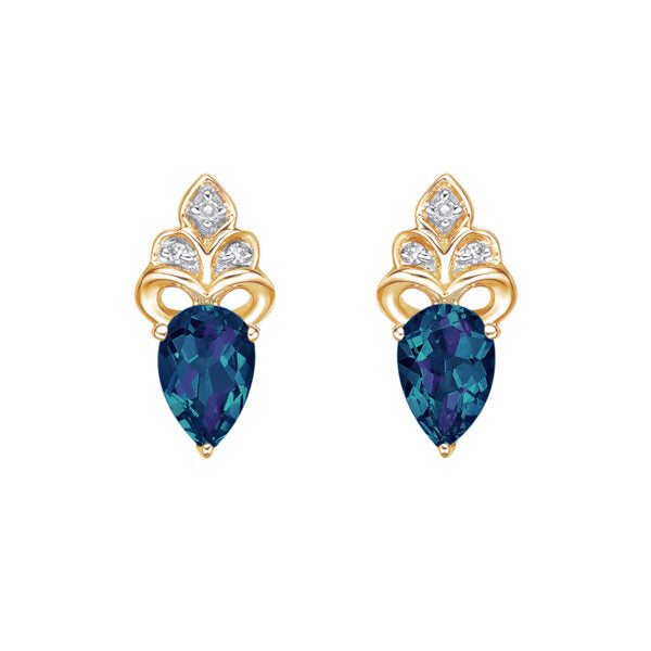 10K Yellow Gold 1.0cttw Created Alexandrite and 0.03cttw Diamond Earrings
