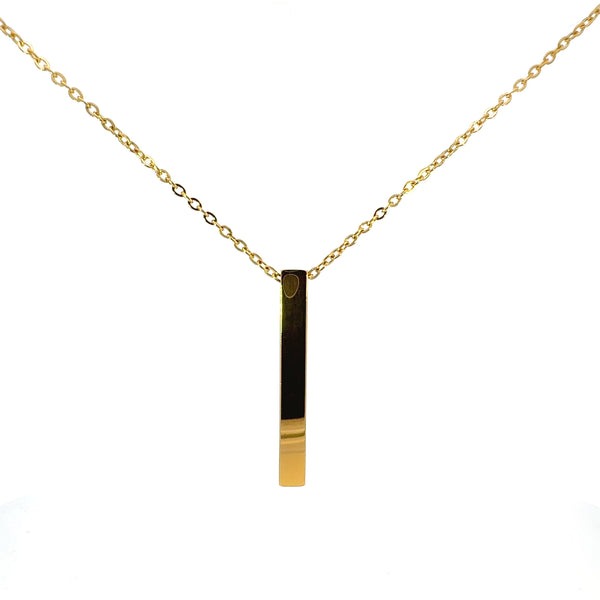 Stainless Steel Yellow Gold Plated 39X5mm Engravable Bar Pendant - 18"