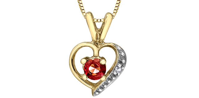 10K Yellow Gold Garnet and Diamond Heart Necklace