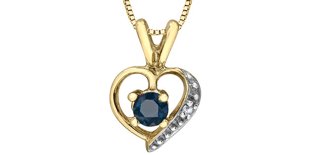 10K Yellow Gold Sapphire and Diamond Heart Necklace