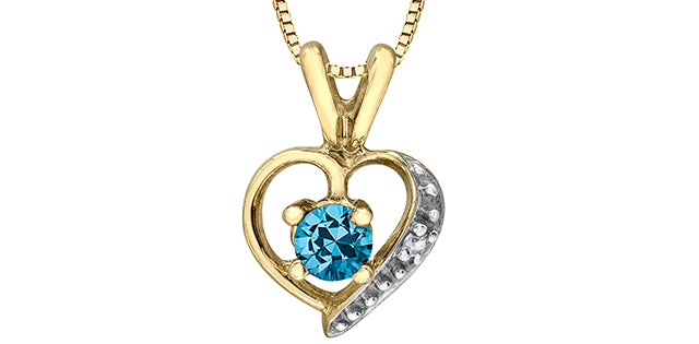10K Yellow Gold Blue Topaz and Diamond Heart Necklace