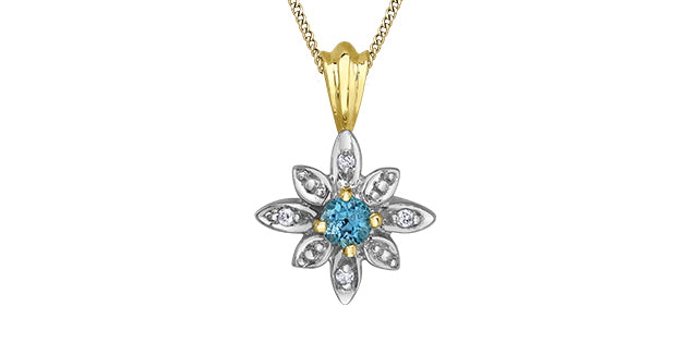 10K Yellow Gold Blue Topaz Necklace and Diamond Necklace