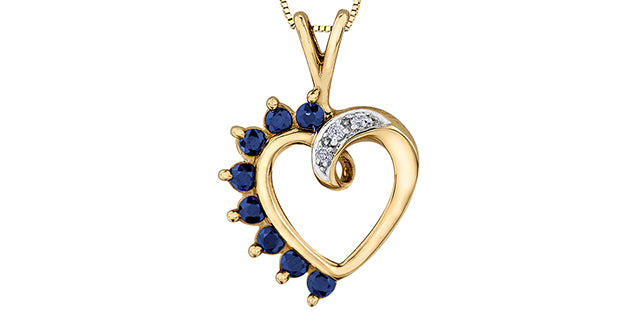 10K Yellow Gold 0.03 cttw Diamond and Sapphire Heart Pendant, 18&quot;