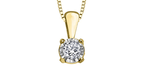 10K Yellow Gold 0.03 cttw Diamond Illusion Set Solitaire Pendant, 18"