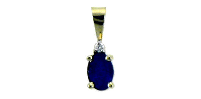 10K Yellow Gold Sapphire and Diamond Pendant - 18 inches