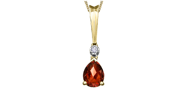 10K Yellow Gold 0.02 cttw Diamond and Garnet Pendant, 18"
