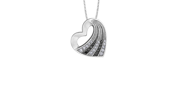 10K White Gold 0.14 cttw Diamond &amp; Black Diamond Heart Pendant