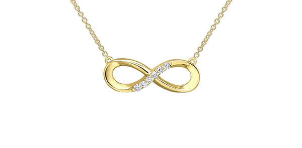 10K Yellow Gold 0.06cttw Diamond Infinity Pendant, 18"