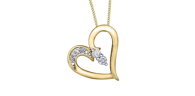 10K Yellow Gold 0.15 cttw Diamond Heart Necklace