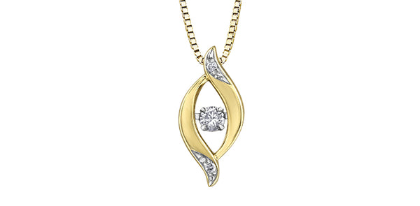 10K Yellow Gold 0.06 cttw Diamond Pulse Pendant, 18"
