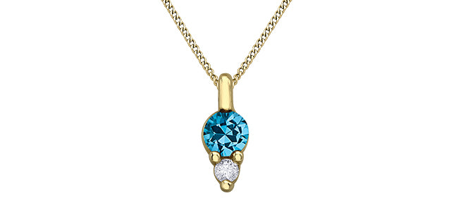 10K Yellow Gold Blue Topaz Necklace and Diamond Necklace