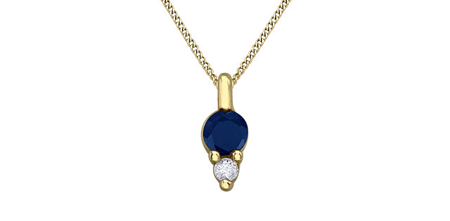 10K Yellow Gold 3mm Sapphire and Diamond Pendant - 18 inches