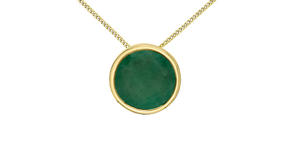 10K Yellow Gold 5mm Genuine Emerald Pendant, 18"