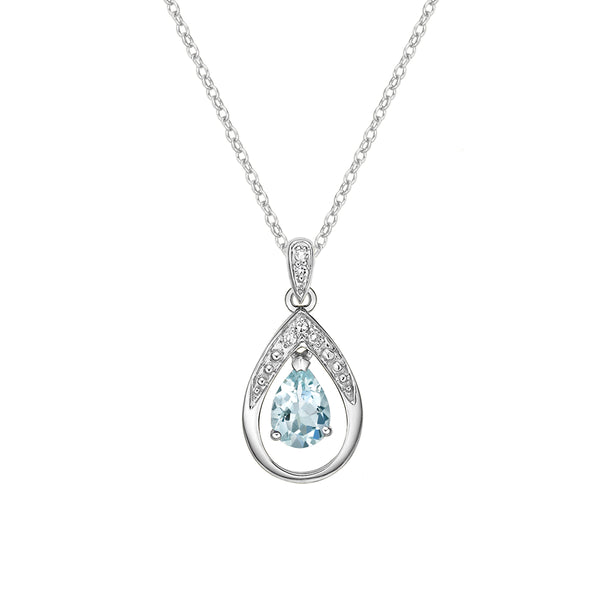 10K White Gold Aquamarine & diamond pendant with chain