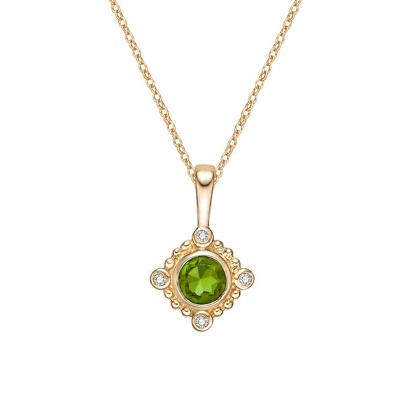 10K Yellow Gold Peridot and Diamond Pendant