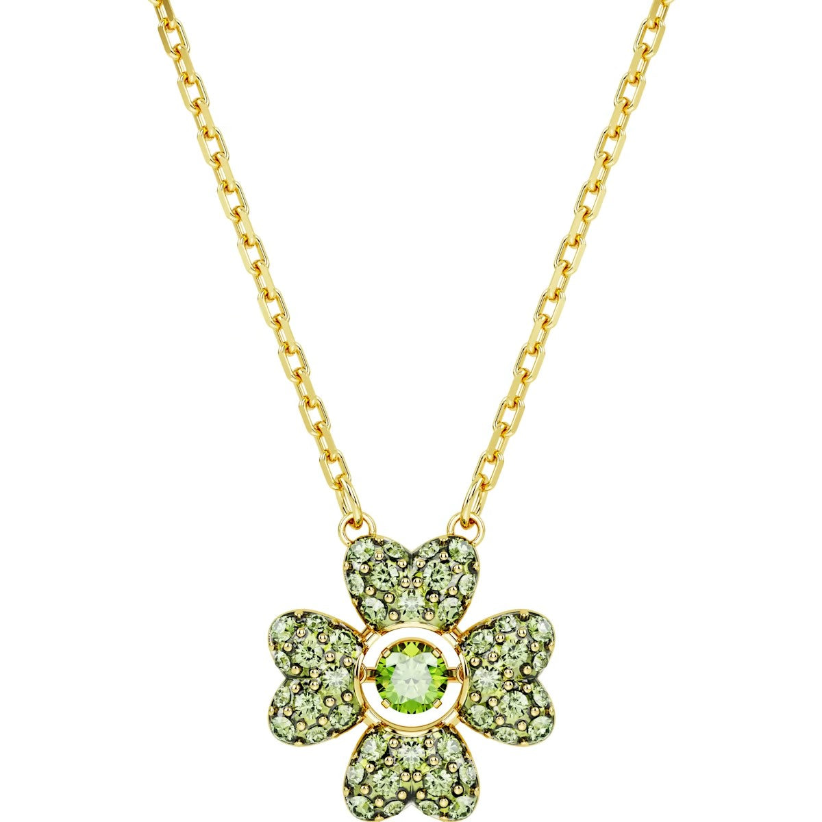 Swarovski Idyllia pendant, Clover, Green, Gold-tone plated - 5671144
