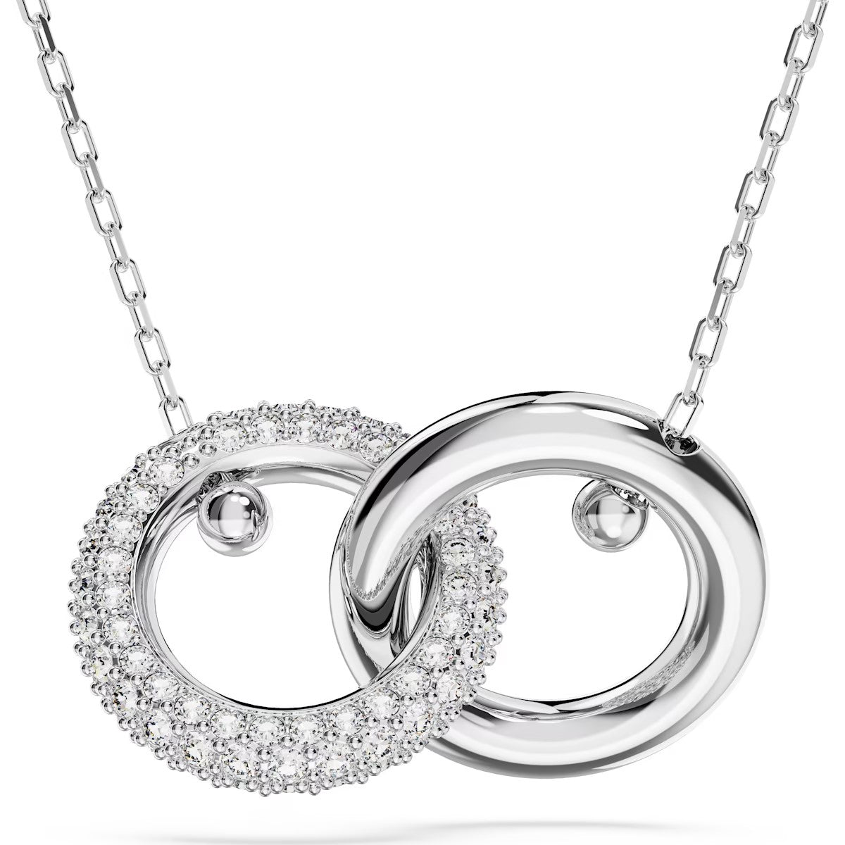 Swarovski Dextera pendant, Interlocking loop, White, Rhodium plated - 5670251