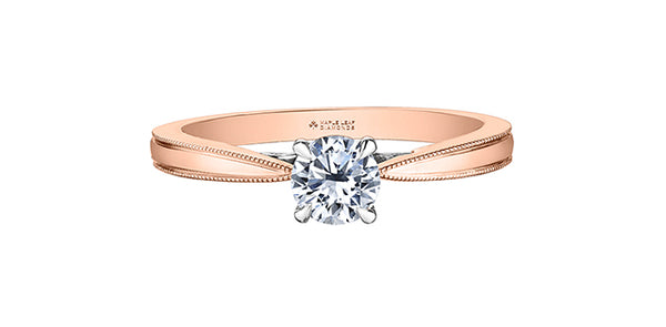 18K Rose Gold 0.55cttw Round Brilliant Cut Canadian Diamond Engagement Ring - / White