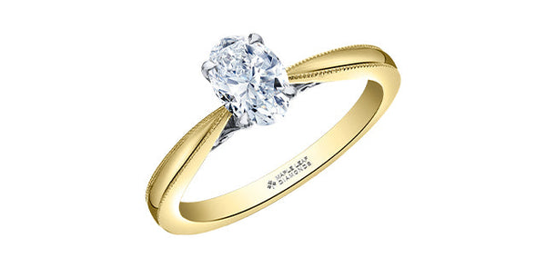 18K Yellow Gold 1.05cttw Oval Cut Canadian Diamond Engagement Ring - / White