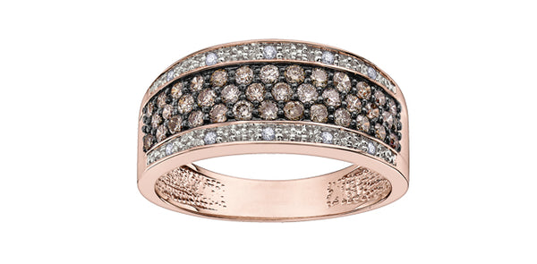 10K Rose Gold 0.65cttw Brown Diamond Ring with Black Rhodium Enhanced Top