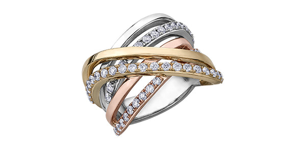 10K Yellow, White and Rose Gold Three Tone Diamond Ring - 4