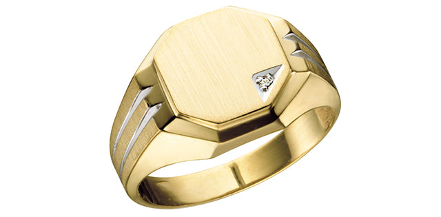 10K Yellow Gold 0.01cttw Diamond Gents Signet Ring, size 10