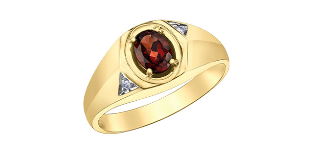10K Yellow Gold Garnet and Diamond Gents Ring, size 10
